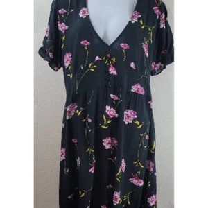 Black Purple Floral Print A Line Dress